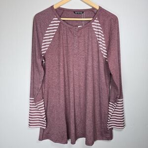 BloomChic Women's Mauve Striped Long Sleeve Stretch Top Size 12 / Large NEW